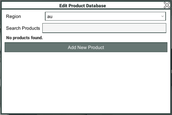 The edit product database window